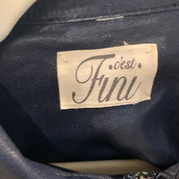 Navy Blue Leather Jacket - Picture 2 of 12